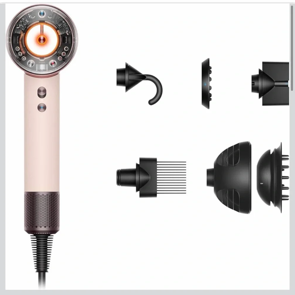 Dyson Pink and Black Nural Hair Dryer with Multiple Attachments